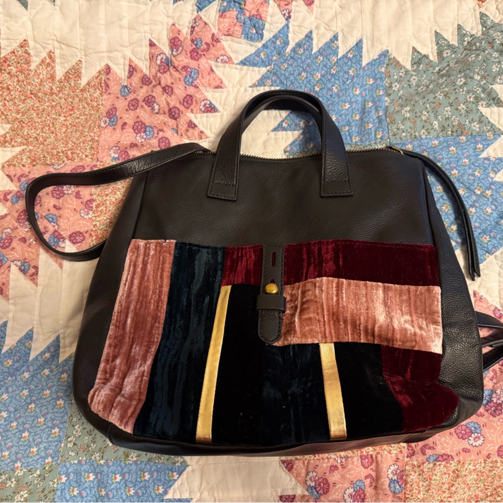 Fossil Multicolor Velvet and Black Leather Backpack